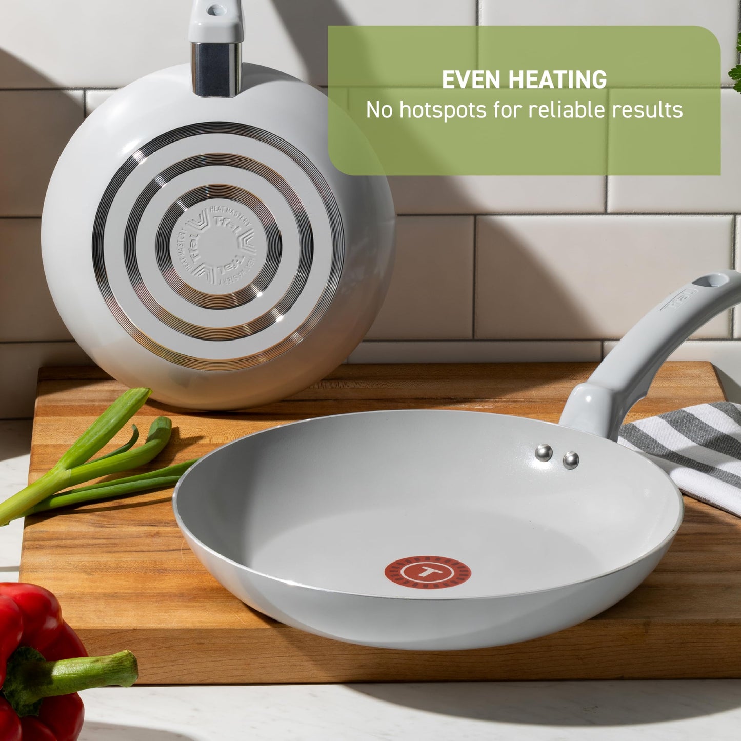 T-Fal Refresh Ceramic Nonstick Frying Pan 2-Pc Set, 8" & 10", Oven Broiler Safe up to 350°F Cookware, Ceramic Frying Pan Skillet, Pots & Pans, Grey