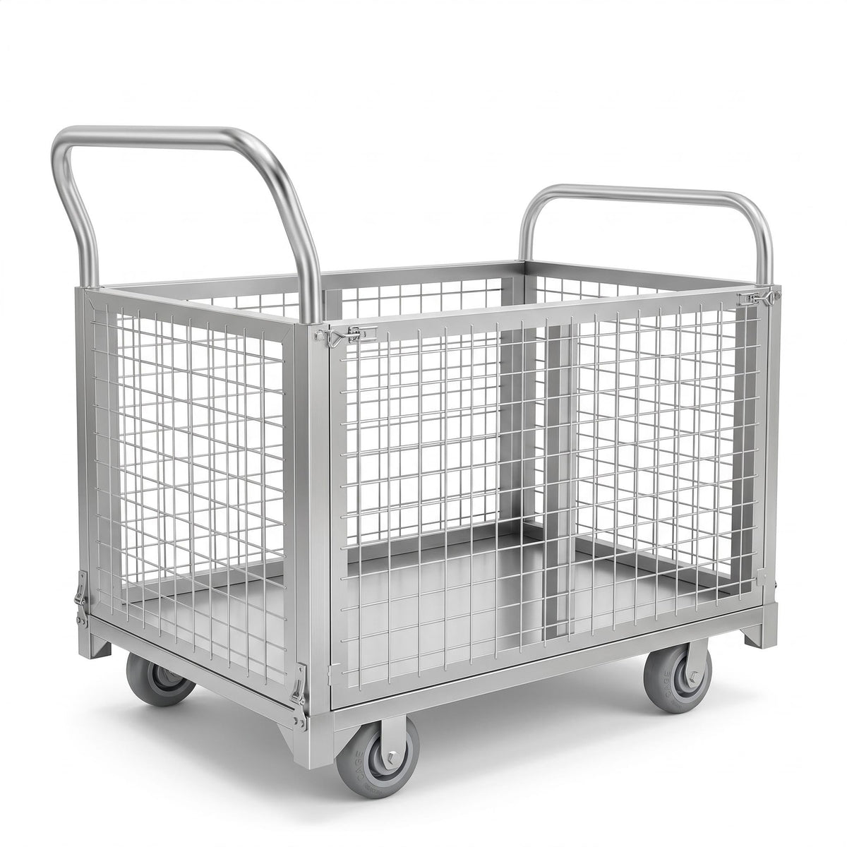 Platform cart, with cage, 4-in-1 Multi-Purpose Rolling Heavy-Duty cart, Rollable Folding cart, Load Capacity 2200 pounds, pushcart with 4 Wheels, Used in Grocery Stores,garages, Warehouses (Silver)