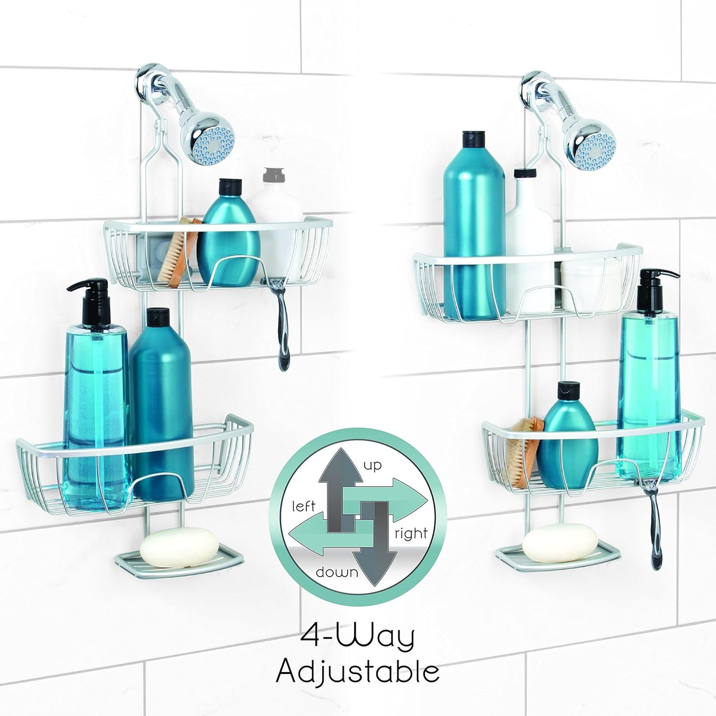 Zenna Home NeverRust Aluminum Adjustable Hanging Shower Caddy, Satin Chrome
