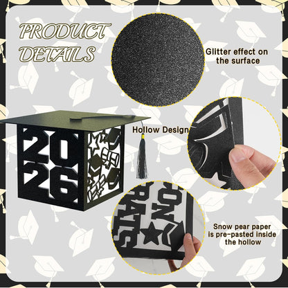 12 2026 Pcs Graduation Table Centerpieces Boxes Class of Black Square Graduation Paper Lanterns with String Lights