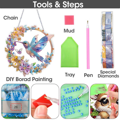 SKRYUIE Bird Hanging Diamond Art Kits for Adults Pendant Suncatcher, Special Shaped Crystal DIY Pearl Diamond Painting Kit, Gift for Mother Spring Summer Window Wreath Decor 7.6 x 7.3 Inch