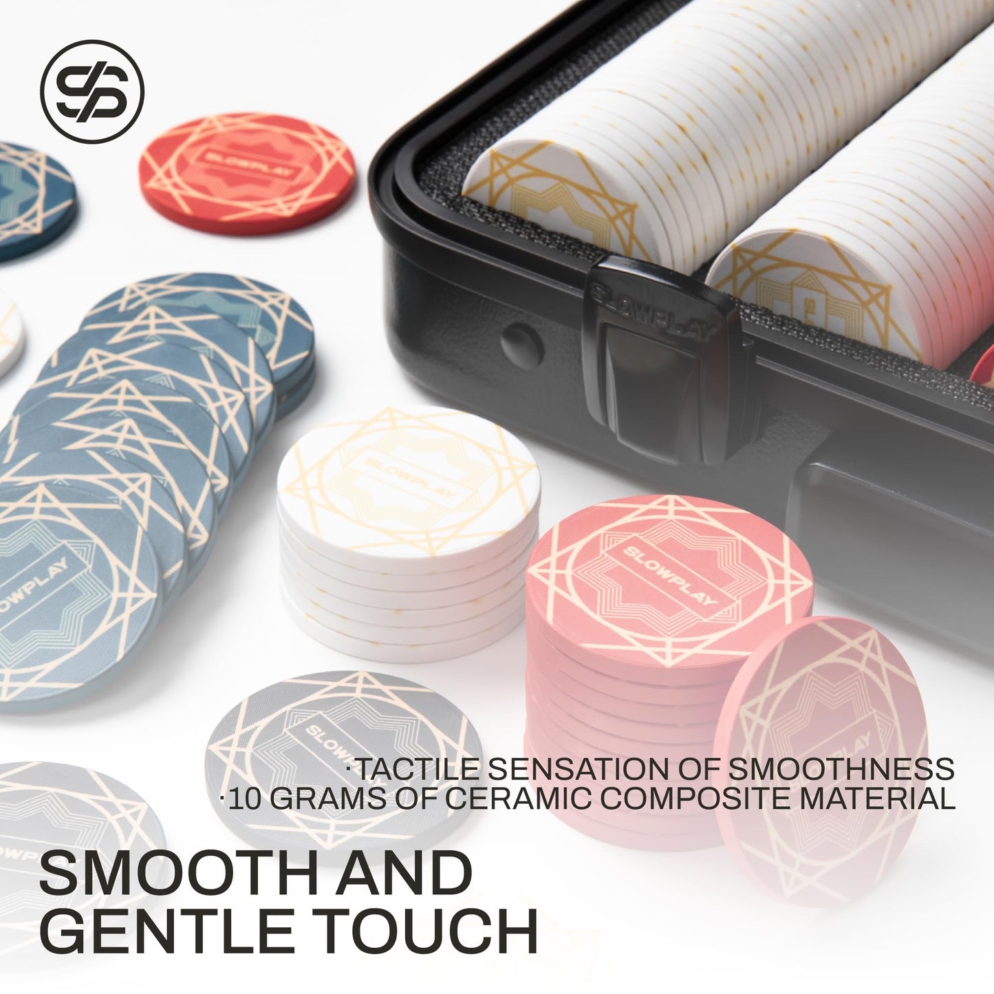 SLOWPLAY Nash Ceramic Poker Chips Set for Texas Hold'em, 500 PCS [Blank Chips], 43mm & 12g Each | Features a High-end Chip case with Extra Durable German Polycarbonate Shell
