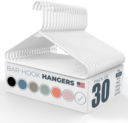 Neaties Plastic Hangers 30 Pack - Durable 6lb Capacity Clothes Hangers with Strap Hooks - White