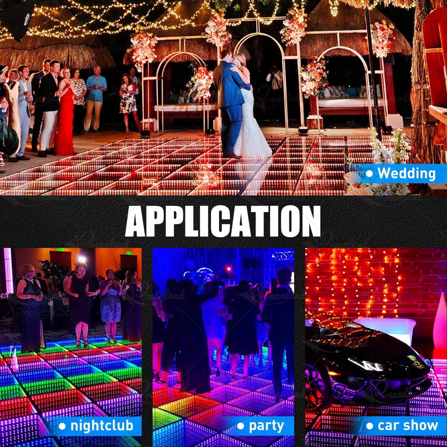 MOKA SFX Infinity Led Dance Floor Panels Mirror 3D Effect Magnetic Connect 8x8ft 25PCS/LOT