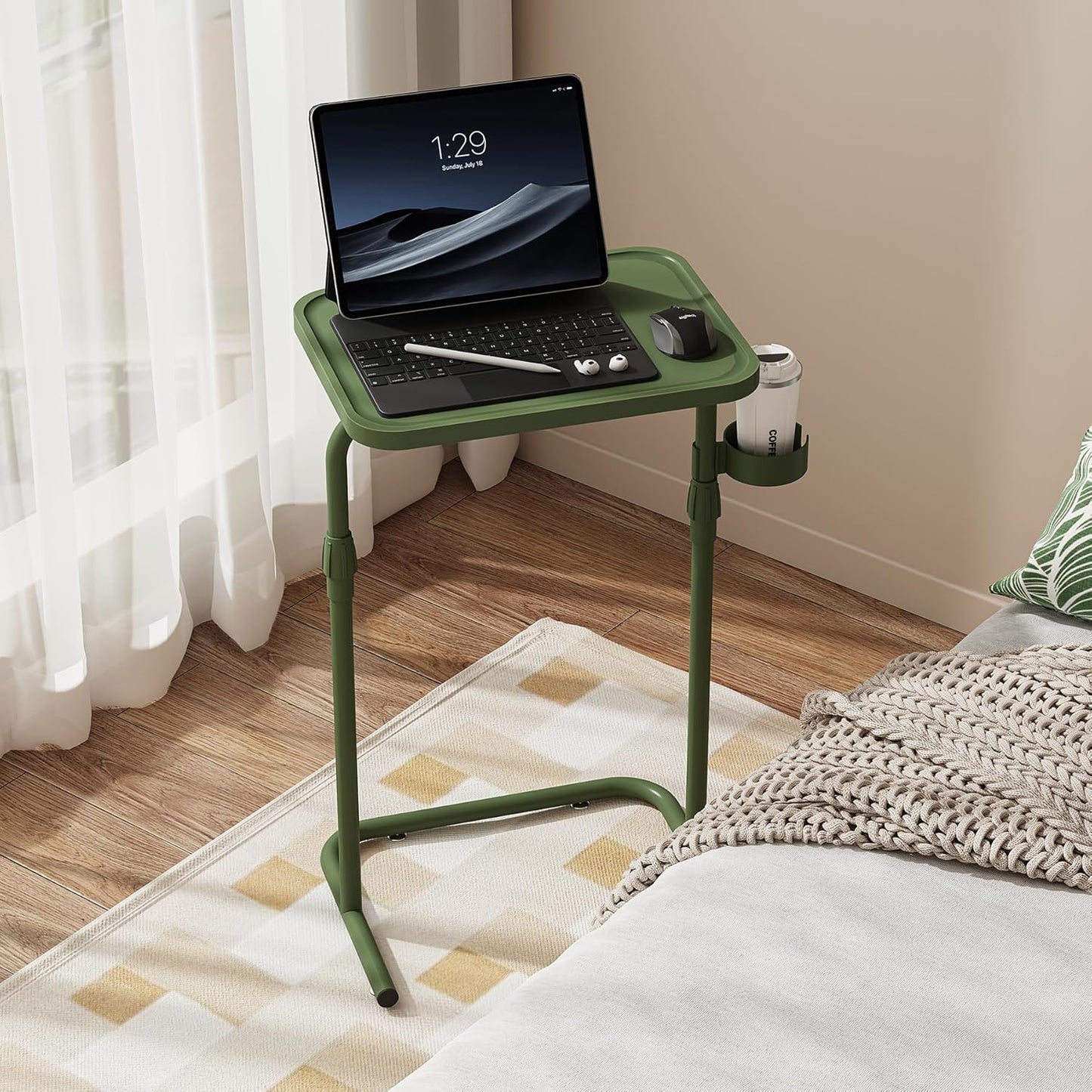 TB01BOG091 TUTOTAK C Shaped End Table with Tiltable Surface, Adjustable Height Side Table, Slide Under Couch Table TV