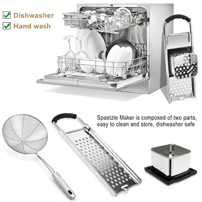 Spaetzle Maker, METLUCK Stainless Steel Spaetzle Press with Strainer Skimmer, Premium German Spaetzle Maker with Comfort Handle, Traditional Egg Noodle Dumpling Maker Tool for Home Cooking
