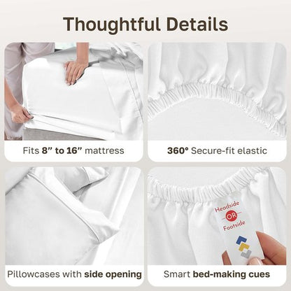 California Design Den King Size Bed Sheets Set - 100% Soft Cotton, 400 TC, Silky Sateen, Deep Pockets - Antique White