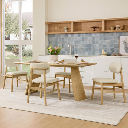 CHITA 71" Modern Dining Table for 6, Rectangle Wood Kitchen & Dining Room Table, Solid Rubberwood Frame, Bentwood Legs, Oak Venner