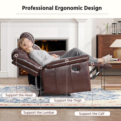 ANJ Premium Genuine Manual Reclining Sofa Set, Included Single Recliner Chair and Loveseat 2-Seater Couch Set of 2 with Hidden Storage& Cup Holders, 3-Piece Living Room Furniture Set, Rust Brown