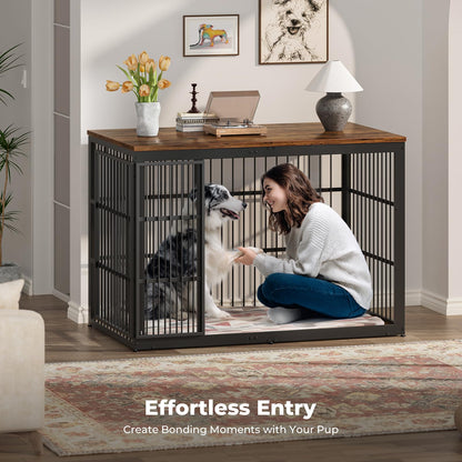 Lyromix 54" Dog Crate Furniture with Foldable Door, XXL Dog Crates for Large Dogs, Wooden Decorative Dog Cage Kennel Indoor End Table, Rustic Brown