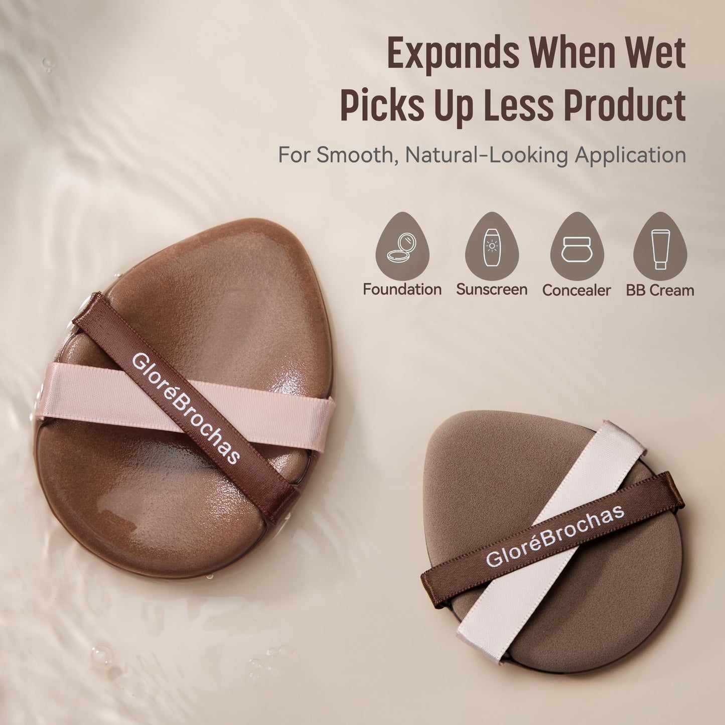 Makeup Sponge Set, GloréBrochas 4PCS Micro Porous Foundation Sponge, Latex-Free PU Makeup Puff, Low Absorption 3.2 Inch Soft Dual-Sided Foundation Puff, Individually Wrapped