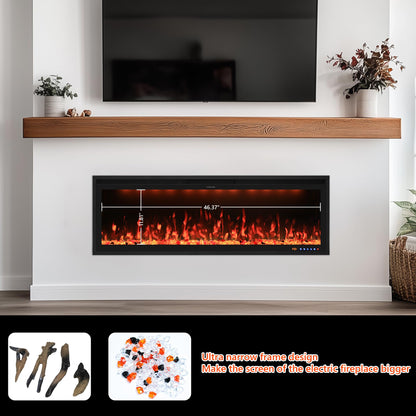 Valuxhome 50 inch Ultra-Thin Electric Fireplace Inserts, Built-in and Wall Mounting, Ultra-Narrow Frame and Lager Screen Vision with 13 Flame x 13 Ember Bed x 3 Top Light Colors, High/Low Temperature