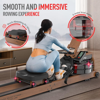 JOROTO Water Rowing Machines for Home, Foldable Rowing Machine with 400LBS Weight Capacity, Dedicated Monitor & Bluetooth APP, Large Water Tank & Comfortable Seat for Immersive Water Rower