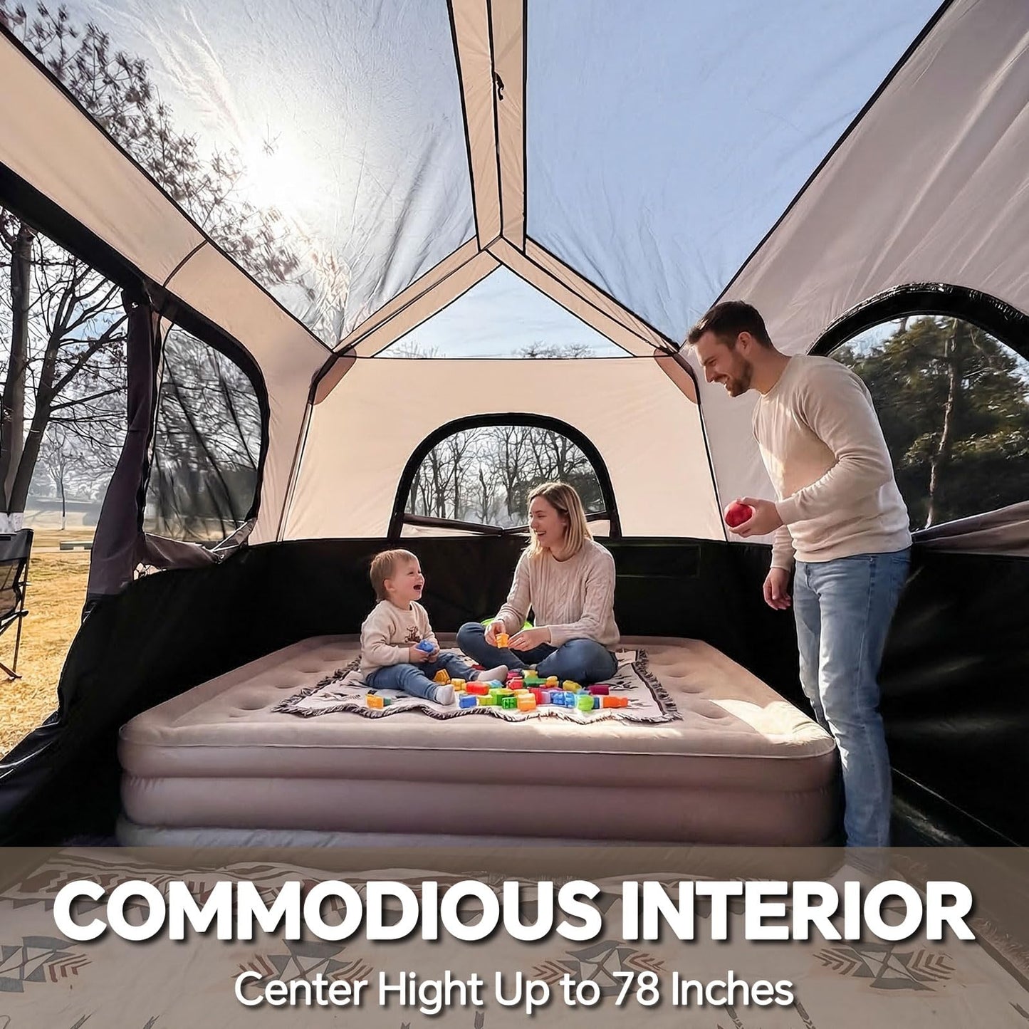 PEAK OUTDOORS Instant Tent 6/8 Person Tents for Camping, 60 Second Easy Setup Portable Camping Cabin Tent with Rainfly, Waterproof Pop Up Tents for Family Camping & Hiking with Expandable Carry Bag