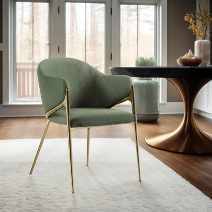Meridian Furniture 559Green-C Nial Collection Modern | Contemporary Dining Chair with Rich Green Boucle Fabric, Iron Frame in Brushed Brass Finish, 22.5" W x 24.5" D x 31.5" H, Green, Set of 2