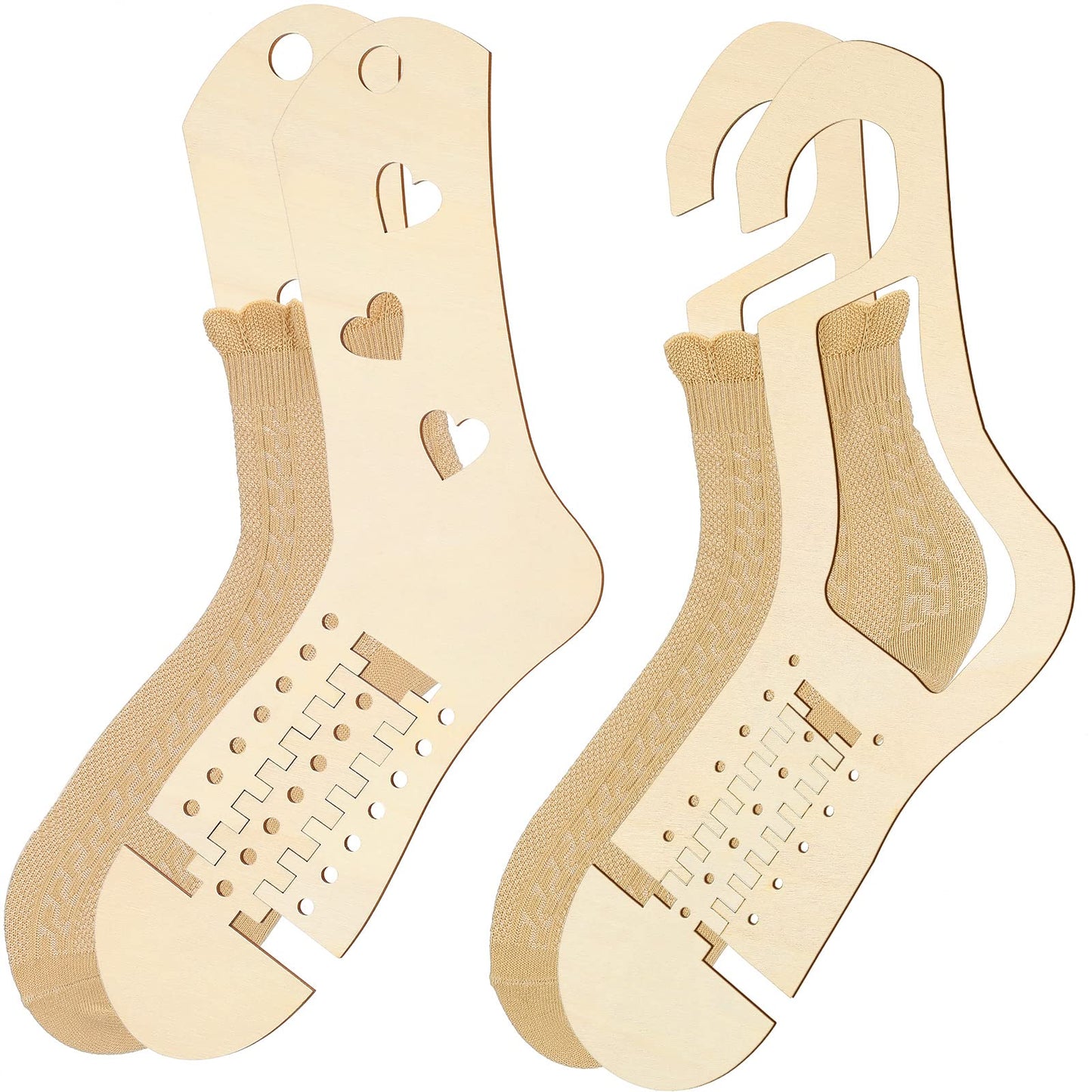 4 Pieces Sock Blockers for Knitting Wooden Sock Blockers Adjustable Thicken Knit Sock Ruler Tool Stocking Blockers Wood Sock Form Stretchers for Knitting Crochet Stocking Display Knitters Beginners