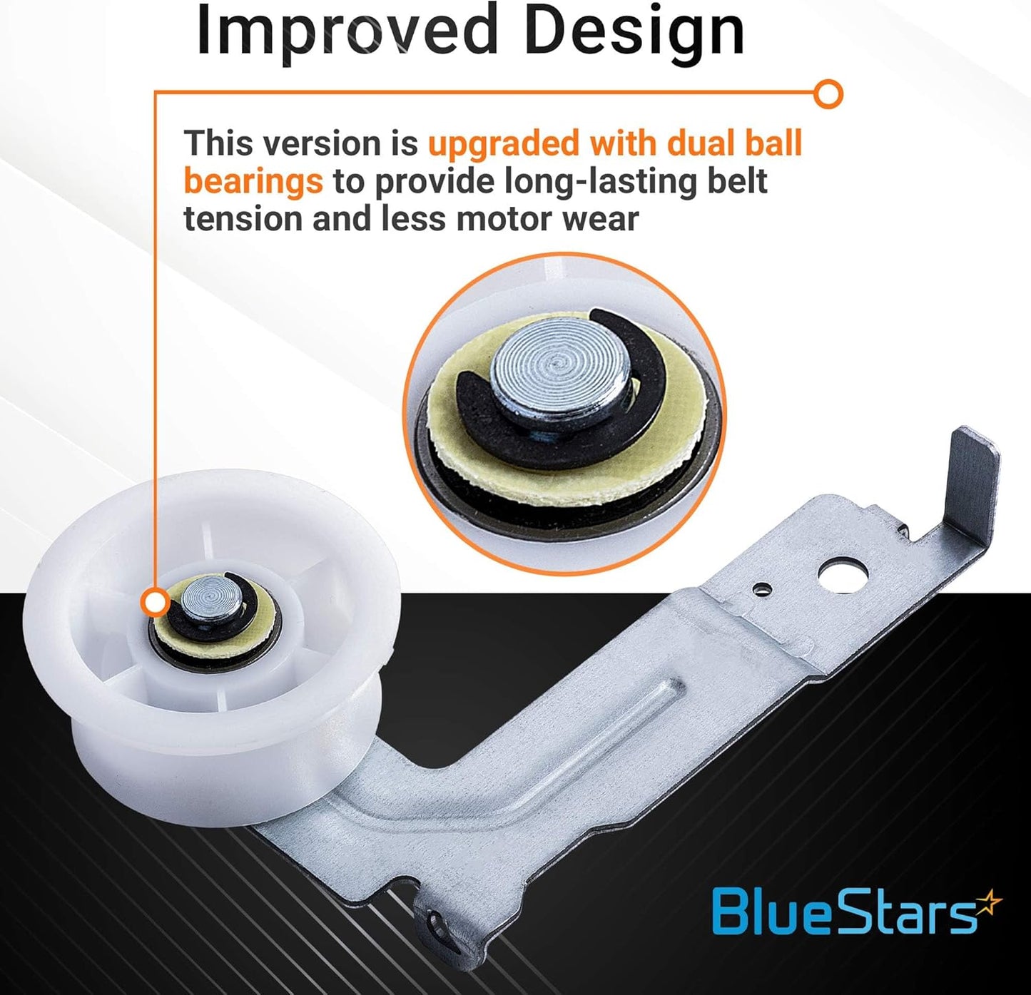 BlueStars DC93-00634A Dryer Idler Pulley with Clip, Exact Fit for Samsung Dryers, Replaces DC96-00882B, 2 Pack