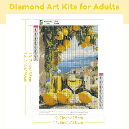TOSTOG Italian Limoncello Diamond Art Kits for Adults, Lemon Diamond Paintings for Adults, Cartoon Full Drill Diamond Art Kits, 5D Diamond Paintings Kit Gem Painting Wall Decor and Gift 12 * 16 Inch.