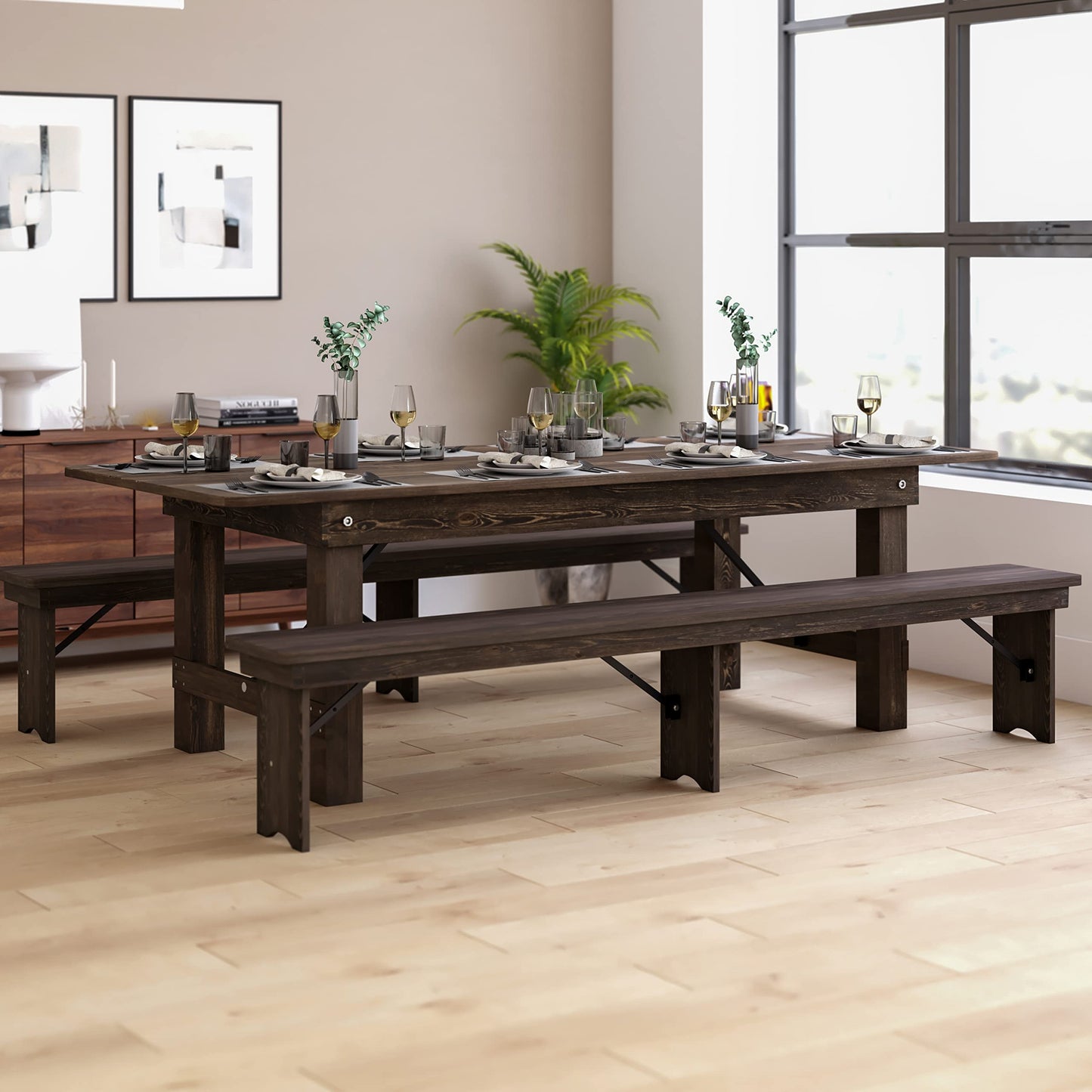 Taylor & Logan Ingles 8' x 40" Rectangular Antique Rustic Mahogany Solid Pine Folding Farm Table