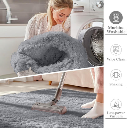OLANLY Small Bedside Rug - Soft Fluffy Shaggy Carpet for Living Room & Bedroom | Light Grey 3x5 ft