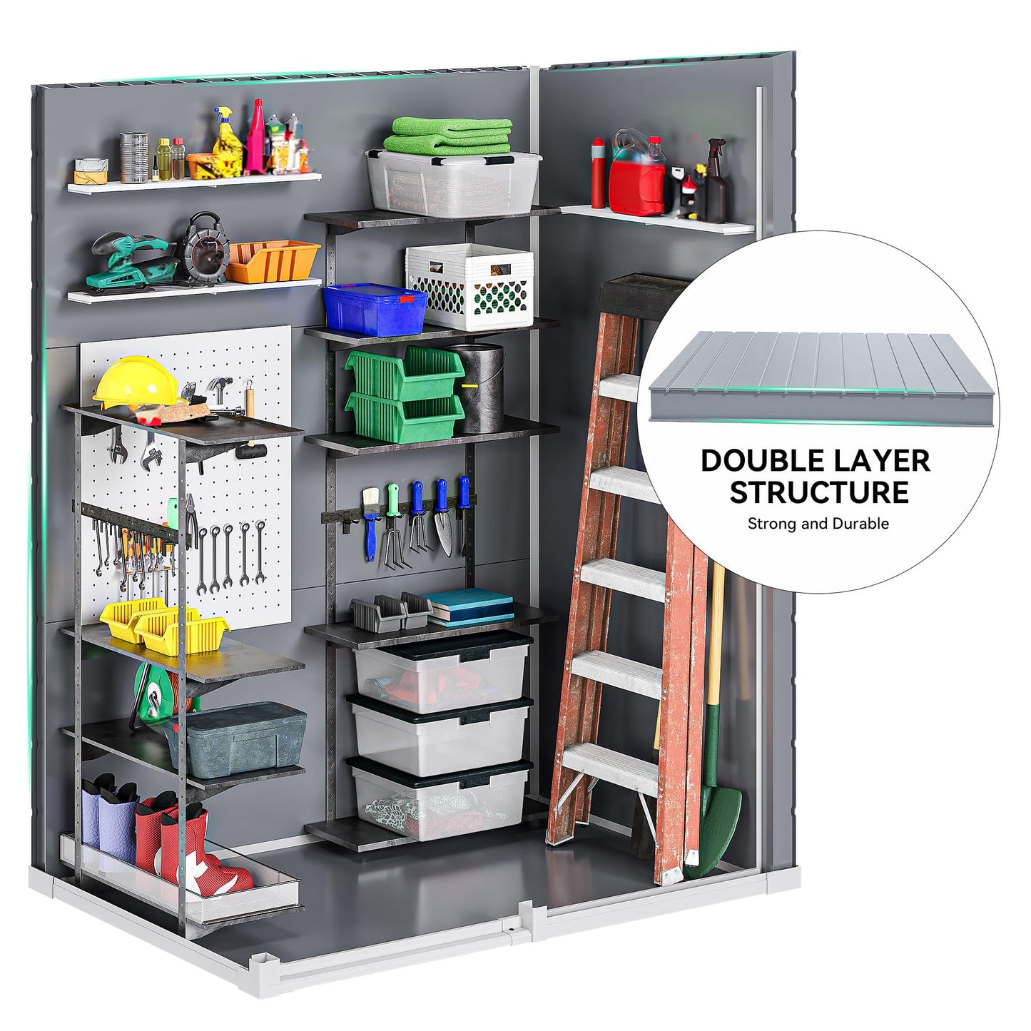 DWVO 5x3ft Resin Outdoor Storage Shed with Floor, Waterproof Lockable Storage Shed with Window, Plastic Outside Tool Storage for Garden, Backyard, Patio, Lawn,Gray