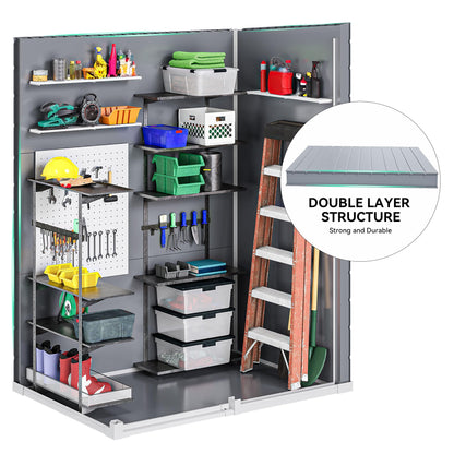 DWVO 5x3ft Resin Outdoor Storage Shed with Floor, Waterproof Lockable Storage Shed with Window, Plastic Outside Tool Storage for Garden, Backyard, Patio, Lawn,Gray