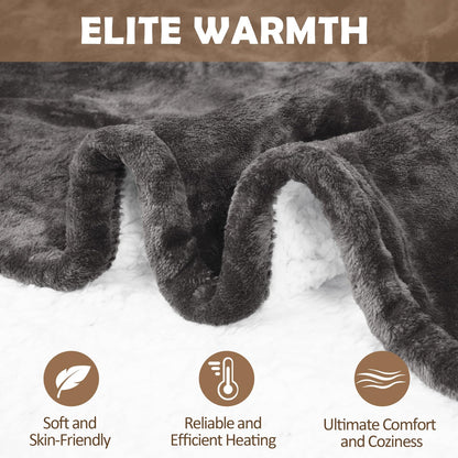 HOW'S MY HOUSE Heated Blanket Throw 50" x 60", Electric Blanket with 12 Time Settings & 6 Heating Levels, Over-Heat Protection, Flannel Sherpa Super Cozy with ETL Certification, Gray