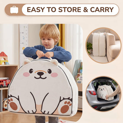 Portable Toddler Bed BUMNANA Folding Toddlers Floor Beds for Kids Foldable Soft Foam Travel Bed for Baby, Washable Cover Toddler Cot with Safety Rail for Travel, Home/Travel (Polar Bear)