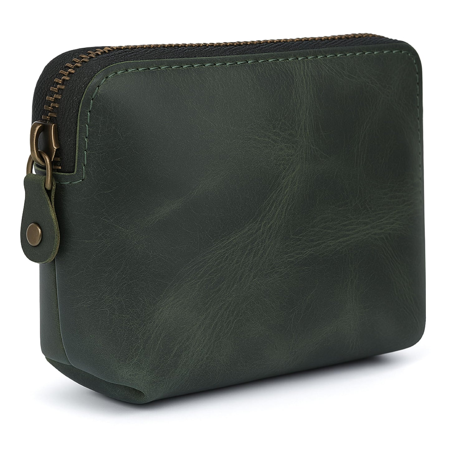 TheAntiq Full Grain Leather Cosmetic Bag – Zippered Makeup Pouch for Women, Small Travel Toiletry & Organizer Pouch for Purse, Premium Handmade Leather (5 × 4 × 2.5 in)