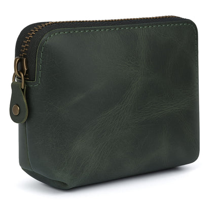 TheAntiq Full Grain Leather Cosmetic Bag – Zippered Makeup Pouch for Women, Small Travel Toiletry & Organizer Pouch for Purse, Premium Handmade Leather (5 × 4 × 2.5 in)