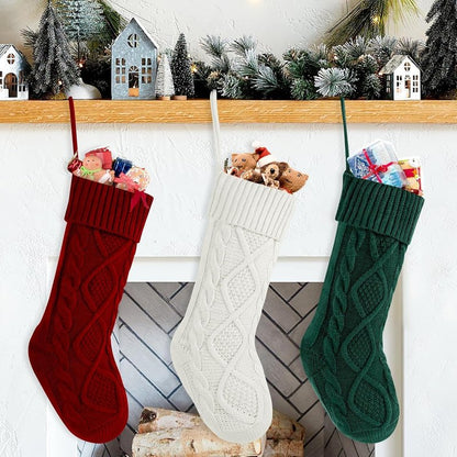 OYB Christmas Stockings，18 Inches Knitted Christmas Stockings，Large Christmas Stockings，Decorations for Family Holiday Xmas Party(Red)