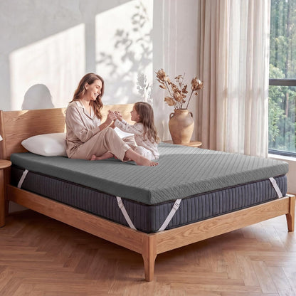 VALUXE Gel Memory Foam Mattress Topper - Full Size Cooling Pad for Pressure Relief - Grey with Washable Bamboo Cover