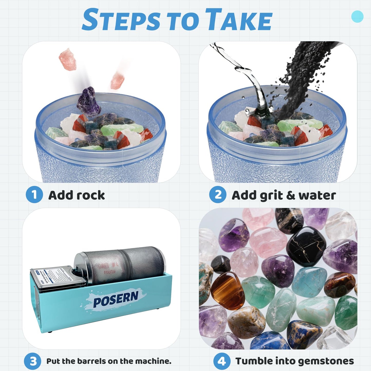 6LBS Rock Tumbler with Double Transparent Drums Great for Seperate Tumbling and Polishing Tasks Comes with Rough Rocks, Grits and Tools