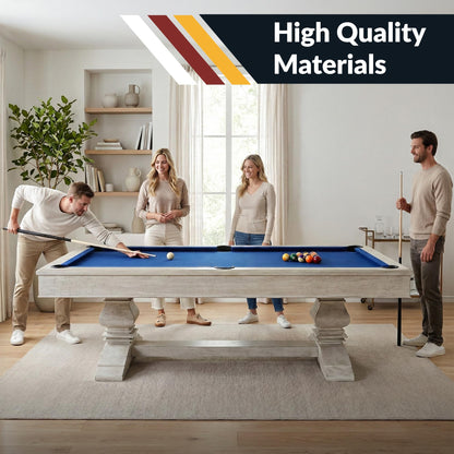 Hathaway Montecito 8ft Pool Table for Game Room – Billiard Table with Poly-Coated Non-Slate Playfield, Drop Pockets, Leg Levelers – Includes Cues, Pool Balls, Chalk, Triangle, Brush – Driftwood Finish
