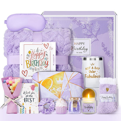 Joyliss Birthday Gifts for Women, 13PCS Unique Happy Birthday Gifts Basket for Mom Her Best Friend Sister Wife Girlfriend Coworker Bestie, Luxury Self Care Box Relaxing Spa Gifts Set (Lavender)