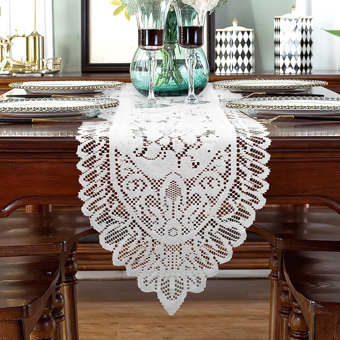 13x59 Inch Lace Table Runner White Table Runners Farmhouse Boho Table Runner Coffee Table Runners Cotton Woven Table