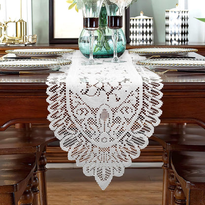 13x59 Inch Lace Table Runner White Table Runners Farmhouse Boho Table Runner Coffee Table Runners Cotton Woven Table