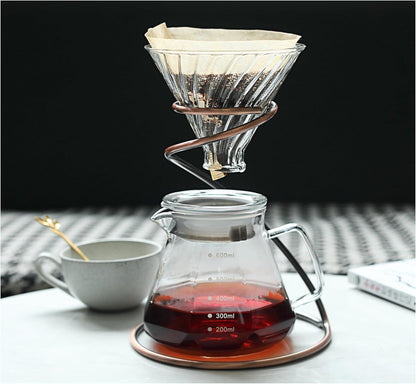 Pour Over Coffee Maker Set, 20oz/600ml Dripper & Glass Lid, Metal Stand and 100 Paper Filters, 4 in 1 Set