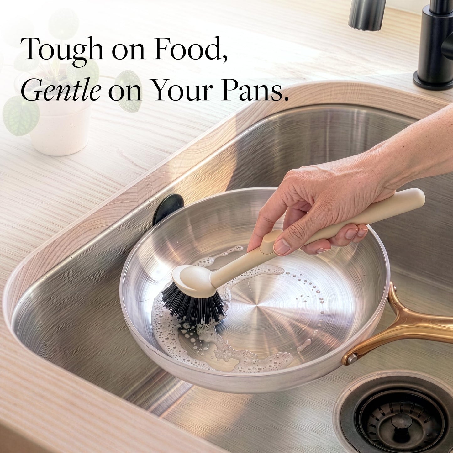 Earth & Mango Magnetic Dish Brush & Scraper, Snaps to Sink, Non-Scratch, Dishwasher Safe, Dish Scrubber – Warm Sand Beige