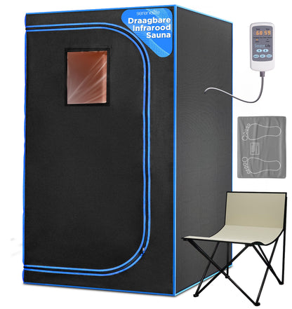 SereneLife Portable Sauna Box for Home, Infrared Sauna Tent with Heated Foot Pad and Folding Chair, Remote Control In-Home Spa, 35" x 71" - inch (Black)