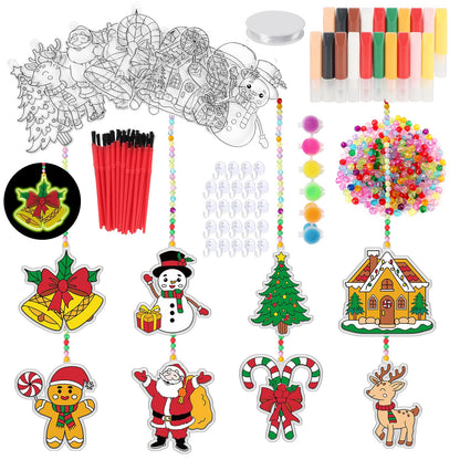 Nlicrst 32 Sets Christmas Suncatchers Ornaments Decorations DIY Window Paint Art Christmas Craft Kits DIY Santa Snowman Sun Catchers for Xmas Activities Art Project