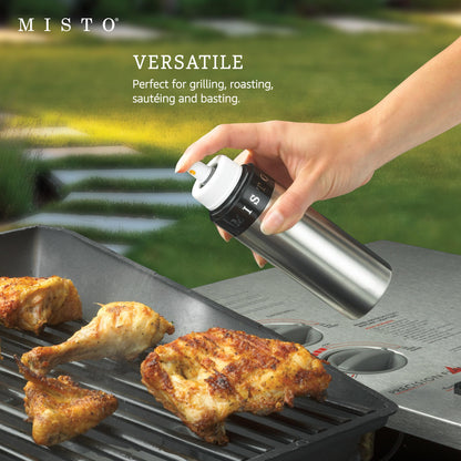 Misto Aluminum Oil Sprayer, Set of 2, Versatile Refillable Aerosol Sprayers for Olive Oil, Vinegar, Lemon Juice, Dressings, and More, Ideal for Cooking, BBQ, and Air Fryers