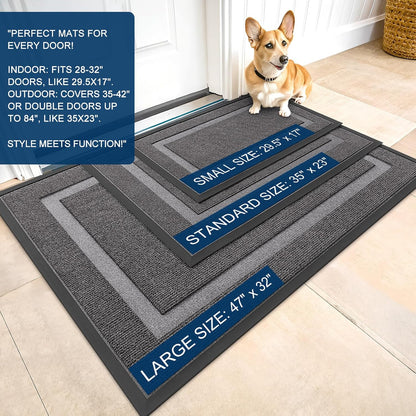 OLANLY Indoor Outdoor Front Door Mat - Waterproof All-Season Doormat, Sturdy Rubber, 29.5x17, Dark Grey