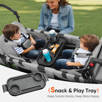 Sekey Wagon Stroller for 2 Kids, Luxury 4-in-1 Stroller Wagon - Premium Quality with Convertible Seats, Adjustable Push Handles, Removable Canopy, Snack Tray & Cooler, US Certified.