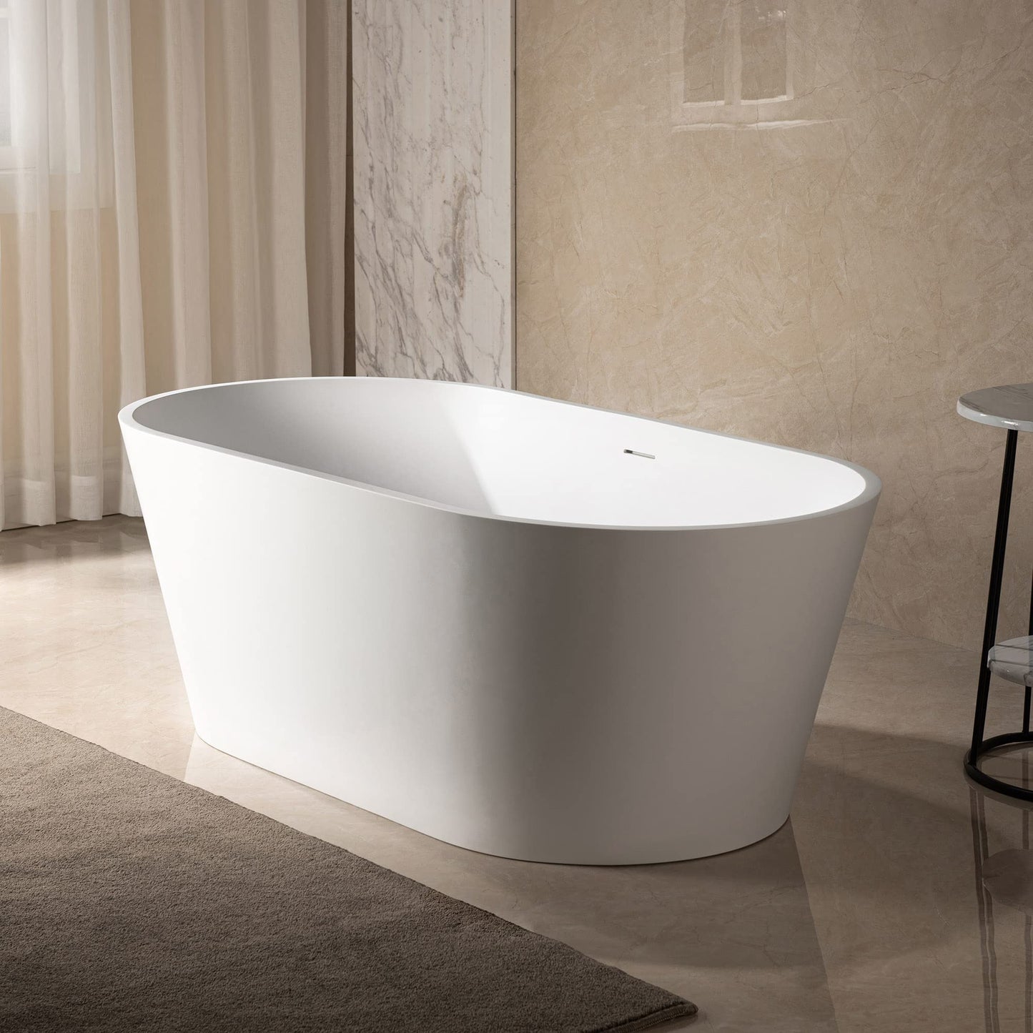WOODBRIDGE 59" L x 29-7/8" W Luxury Contemporary Solid Surface Stone Resin Freestanding Bathtub in Matte White