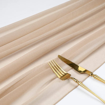 WELTRXE 10 Pack Champagne Chiffon Table Runner 30x120 Inches Romantic Sheer Wedding Table Runner Glitter Brown Tulle Fabric Party Table Decorations for Wedding, Birthday Party, Bridal & Baby Shower