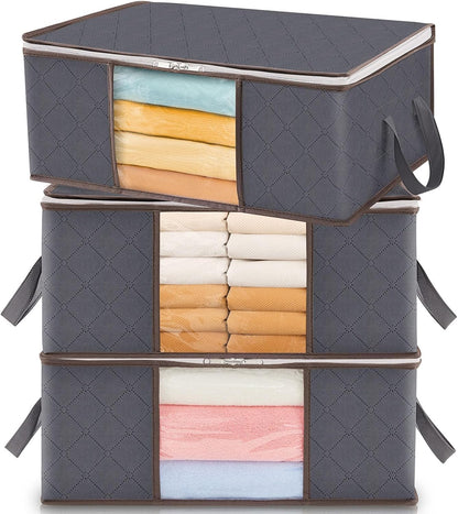 Lifewit 3 Pack Clothes Storage Bag, Foldable Storage Bin Closet Organizer with Clear Window, Sturdy Fabric for