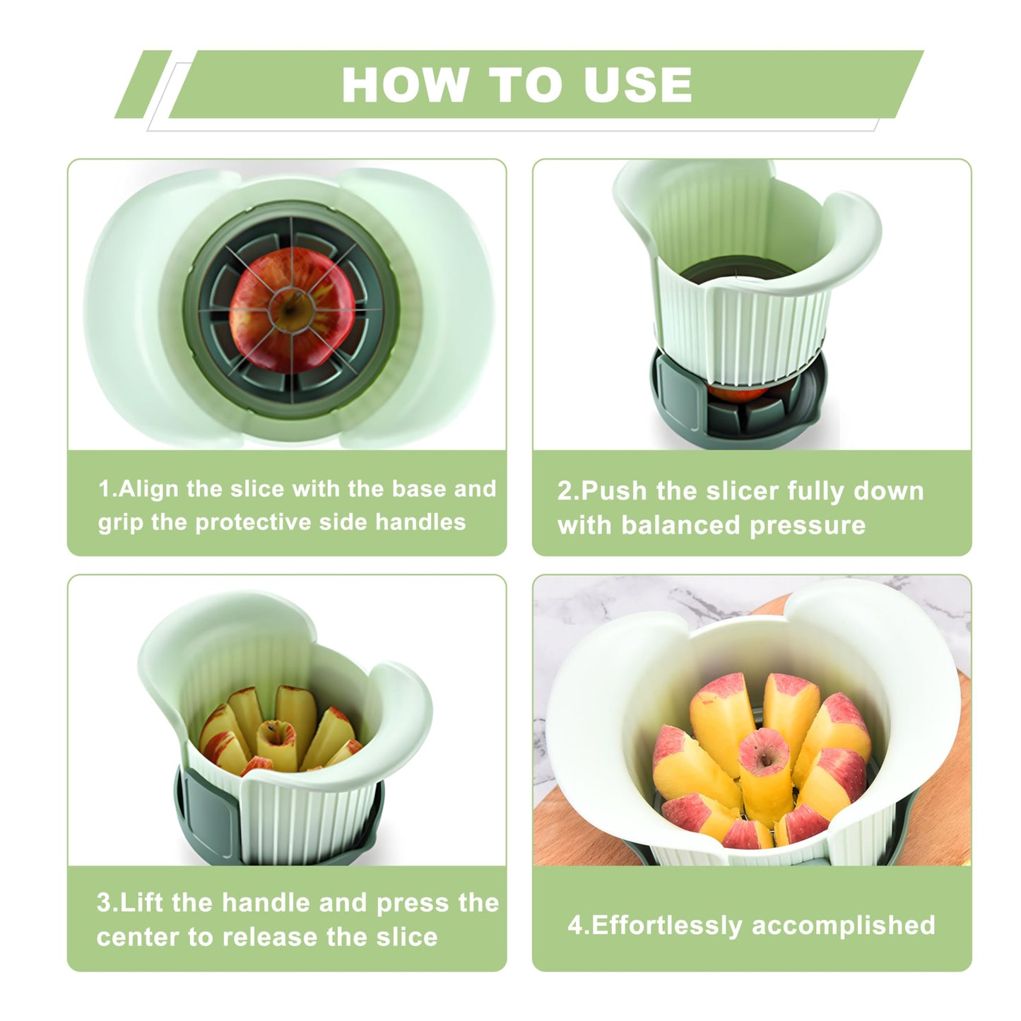 Apple Slicer, Heavy Duty Apple Corer and Slicer with Comfort Handles, 8-Slice Large Apple Slicer for Up to 3.8" Apples, with Extra Tomato & Fruit Cutting Blades