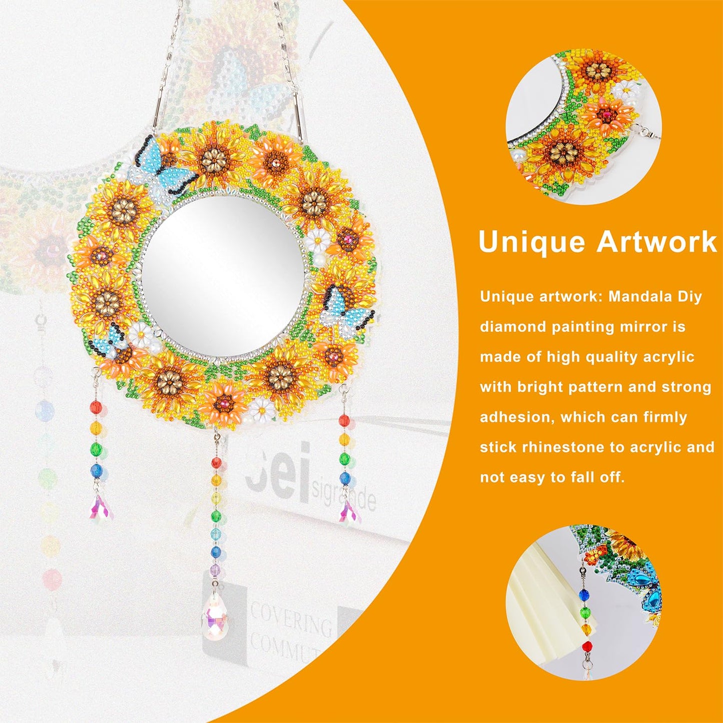 LazyFold 2Pcs Diamond Art Painting Mirror,Special Shaped Crystal DIY Diamond Suncatcher for Beginner Arts Crafts Gifts Home Decor Handmade Gift