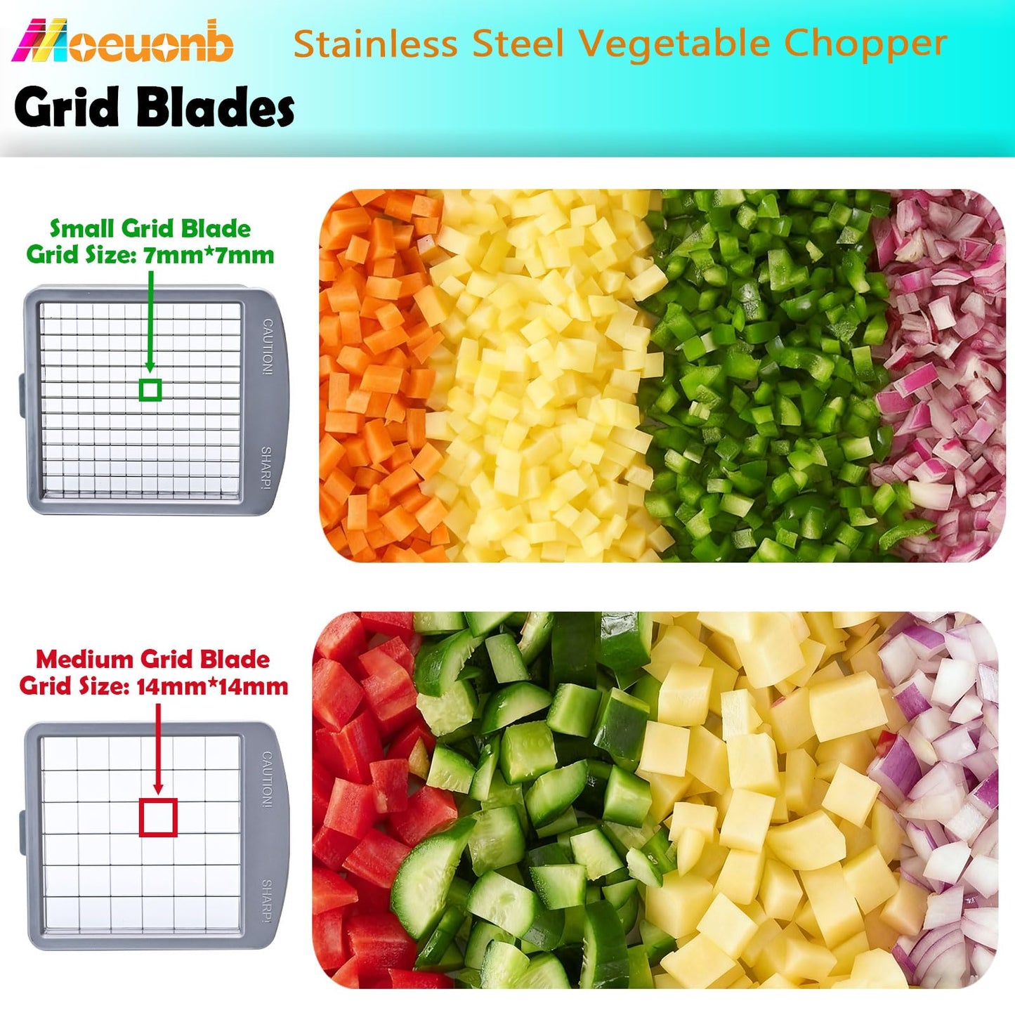 All-in-1 Vegetable Chopper with 8 Blades - Mandoline Slicer-Pro Food Chopper with Container - Veggie Salad Onion Chopper - Potato Dicer French Fry Cutter - Cheese Grater - Stainless Steel material